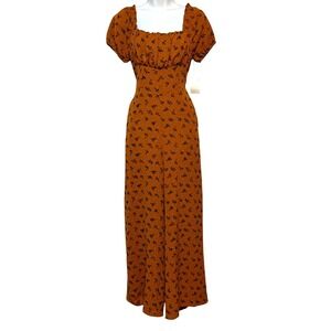 Sadie & Sage Milkmaid Cottagecore Floral Jumpsuit Women Sz M Romantic Edwardian